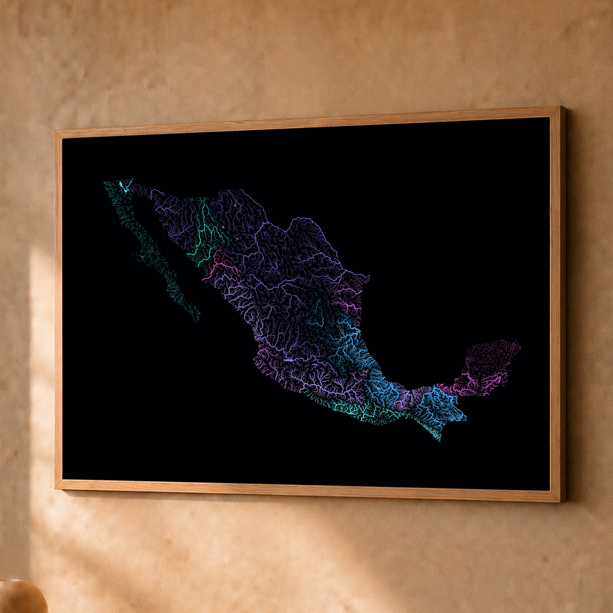 Beautiful Rivers — México — Neon hidrográfico, Fine art emoldurado · 45 × 60 cm, Natural · Sem margem