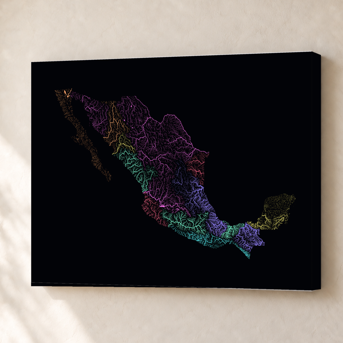 Beautiful Rivers — México — Neon por território, Canvas · 45 × 60 cm, Sem margem