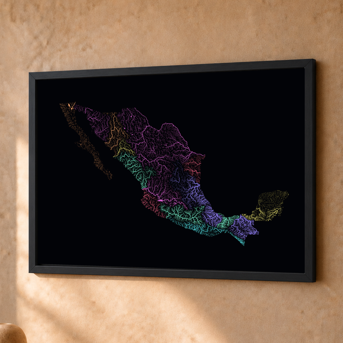 Beautiful Rivers — México — Neon por território, Fine art emoldurado · 30 × 40 cm, Preto · Sem margem