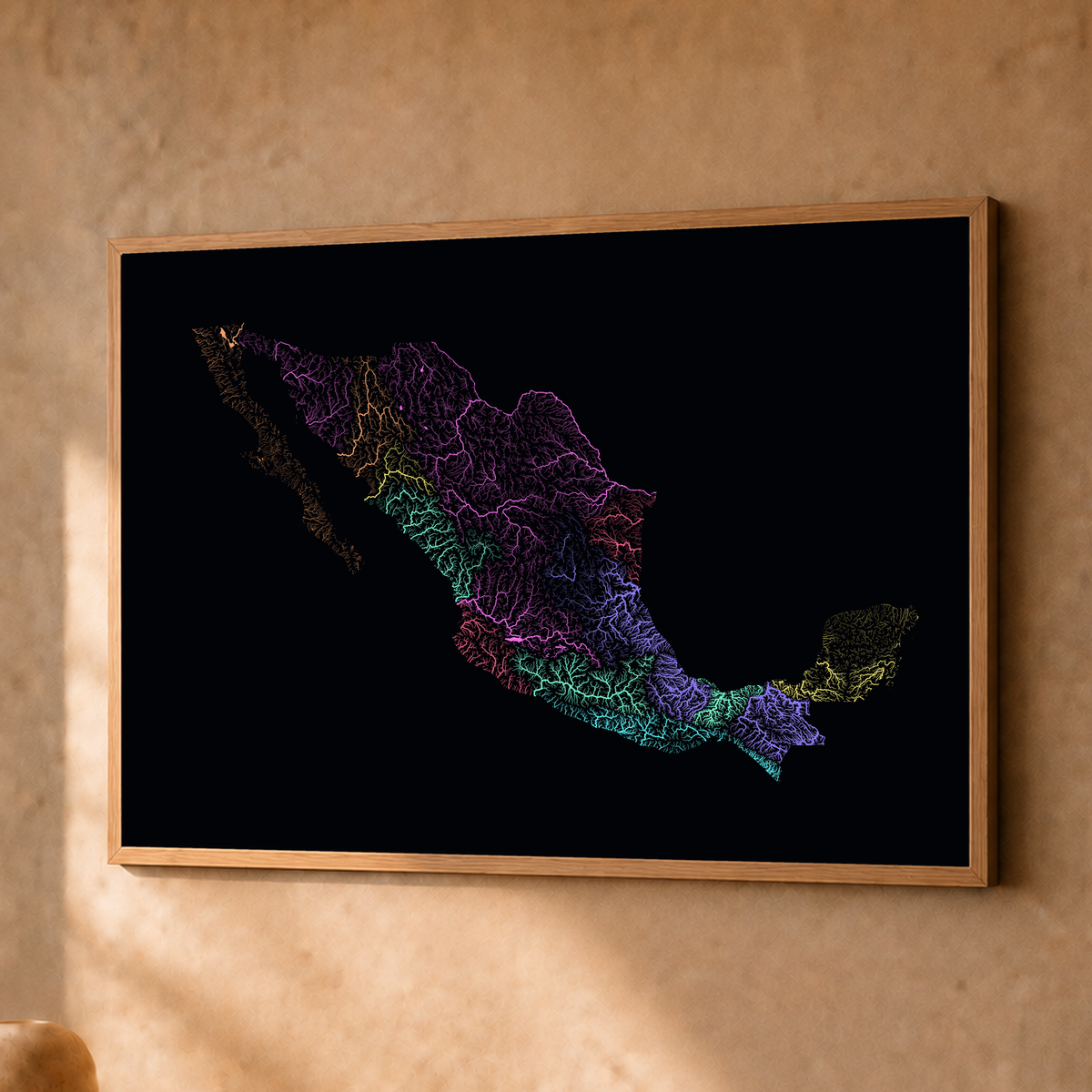 Beautiful Rivers — México — Neon por território, Fine art emoldurado · 30 × 40 cm, Natural · Sem margem