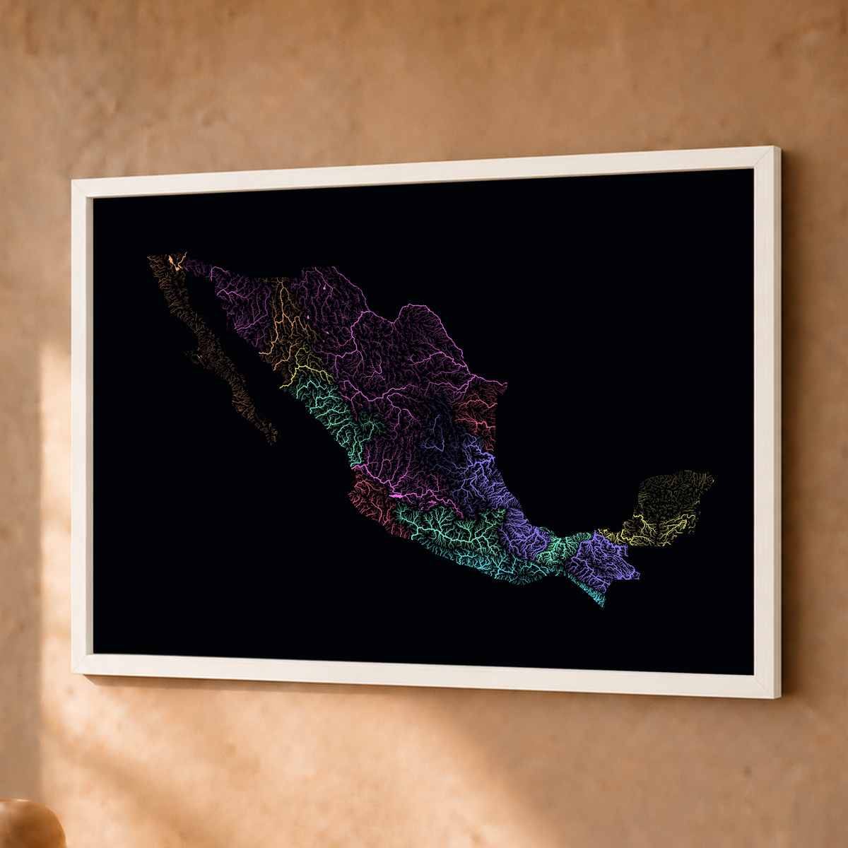 Beautiful Rivers — México — Neon por território, Fine art emoldurado · 30 × 40 cm, Branco · Sem margem