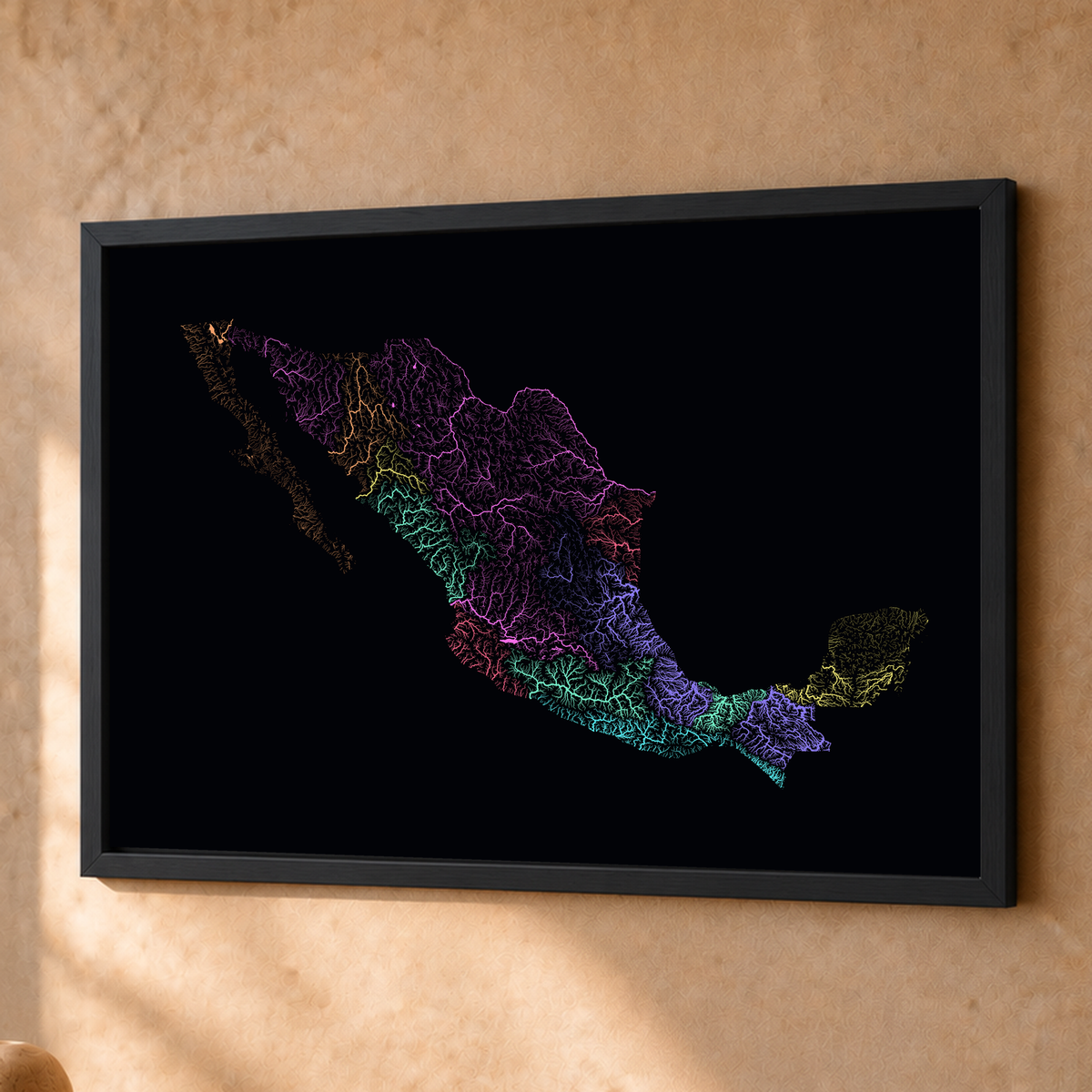 Beautiful Rivers — México — Neon por território, Fine art emoldurado · 45 × 60 cm, Preto · Sem margem