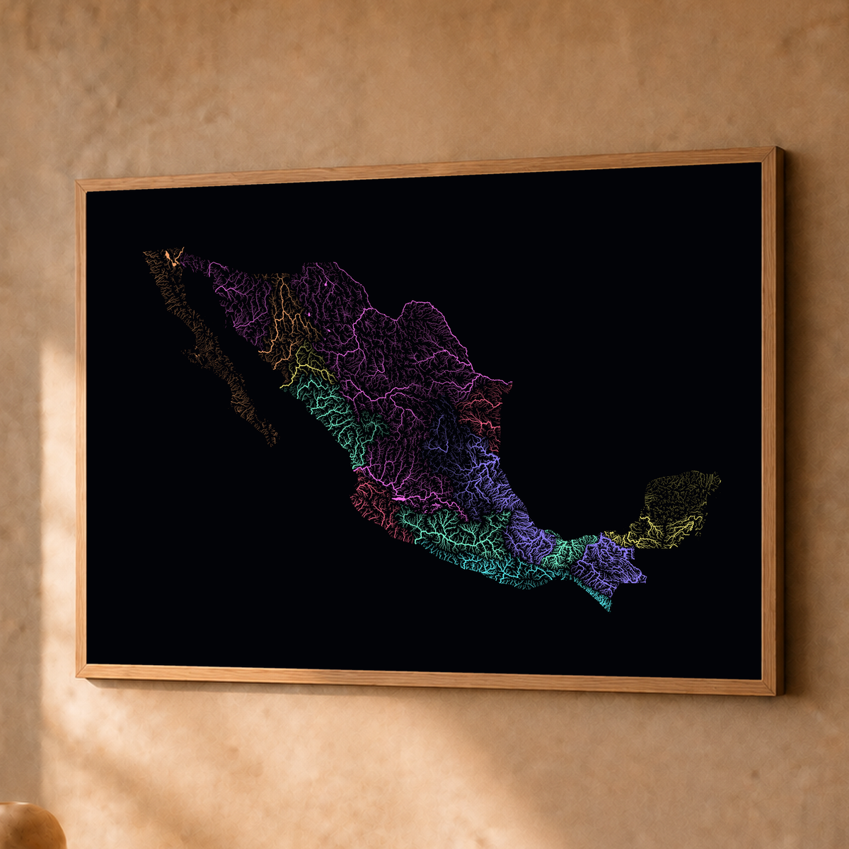 Beautiful Rivers — México — Neon por território, Fine art emoldurado · 45 × 60 cm, Natural · Sem margem