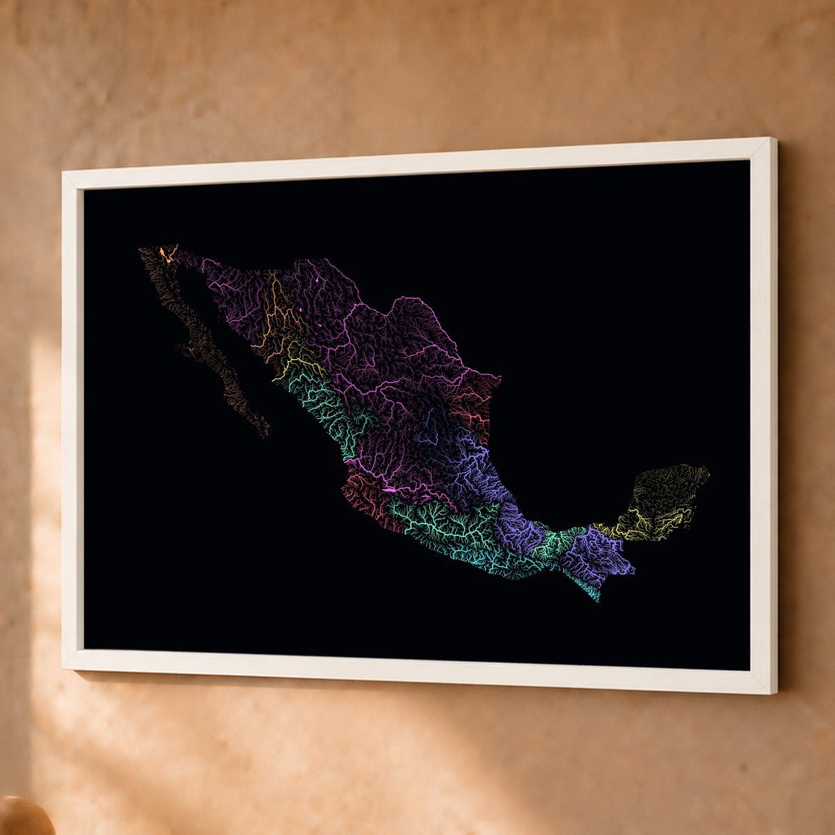 Beautiful Rivers — México — Neon por território, Fine art emoldurado · 45 × 60 cm, Branco · Sem margem