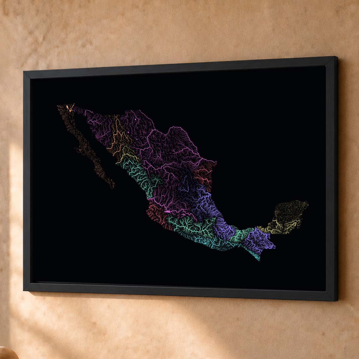 Beautiful Rivers — México — Neon por território, Fine art emoldurado · 60 × 80 cm, Preto · Sem margem