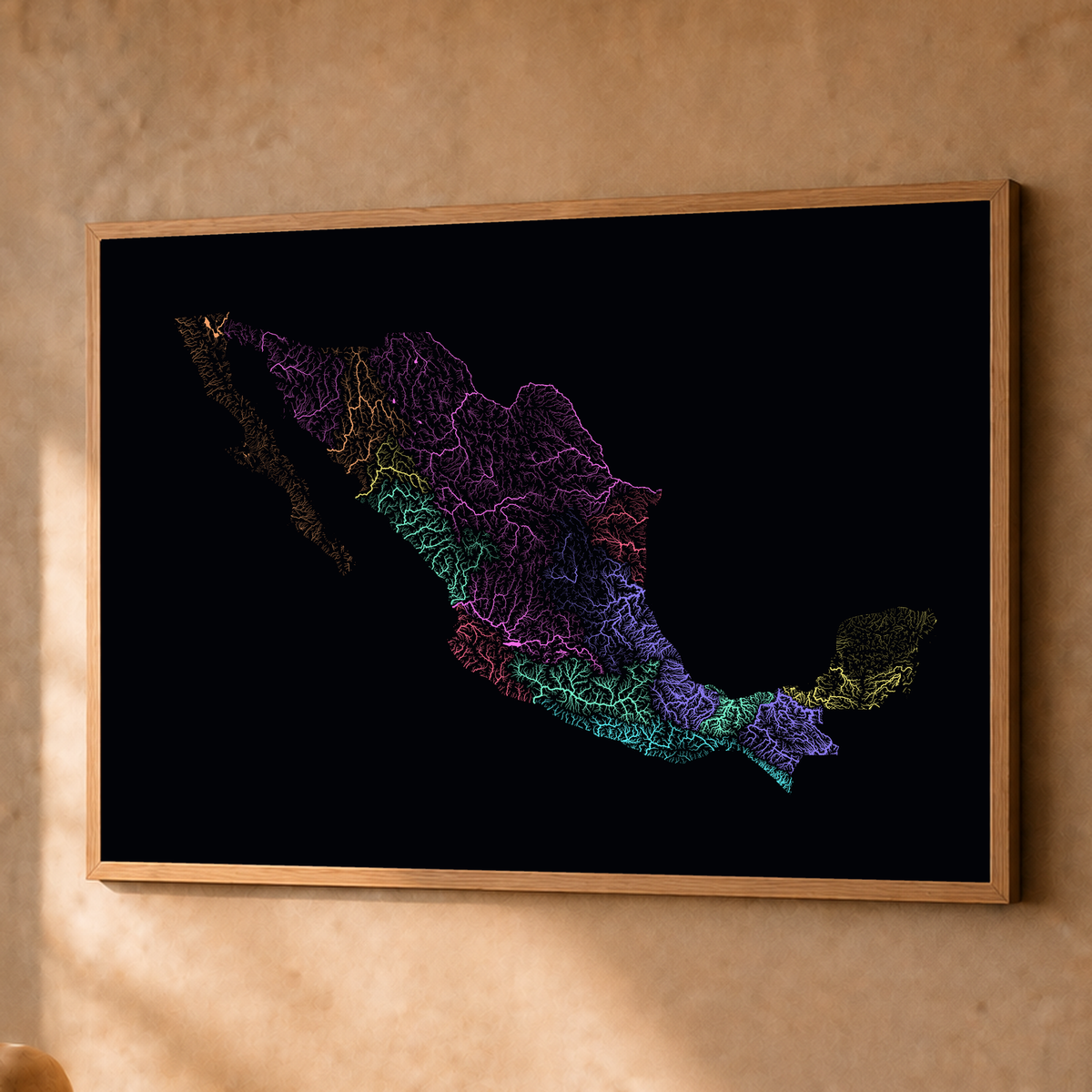 Beautiful Rivers — México — Neon por território, Fine art emoldurado · 60 × 80 cm, Natural · Sem margem