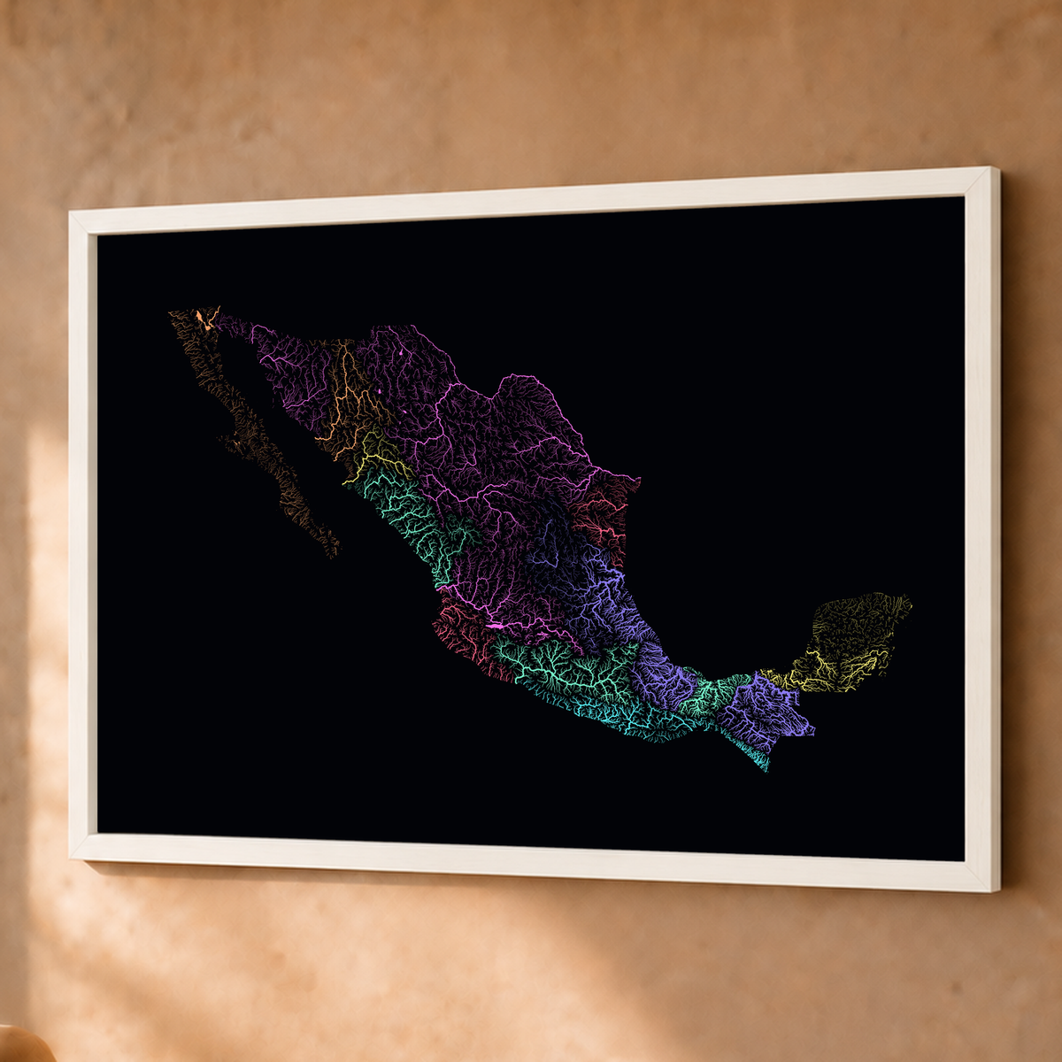 Beautiful Rivers — México — Neon por território, Fine art emoldurado · 60 × 80 cm, Branco · Sem margem