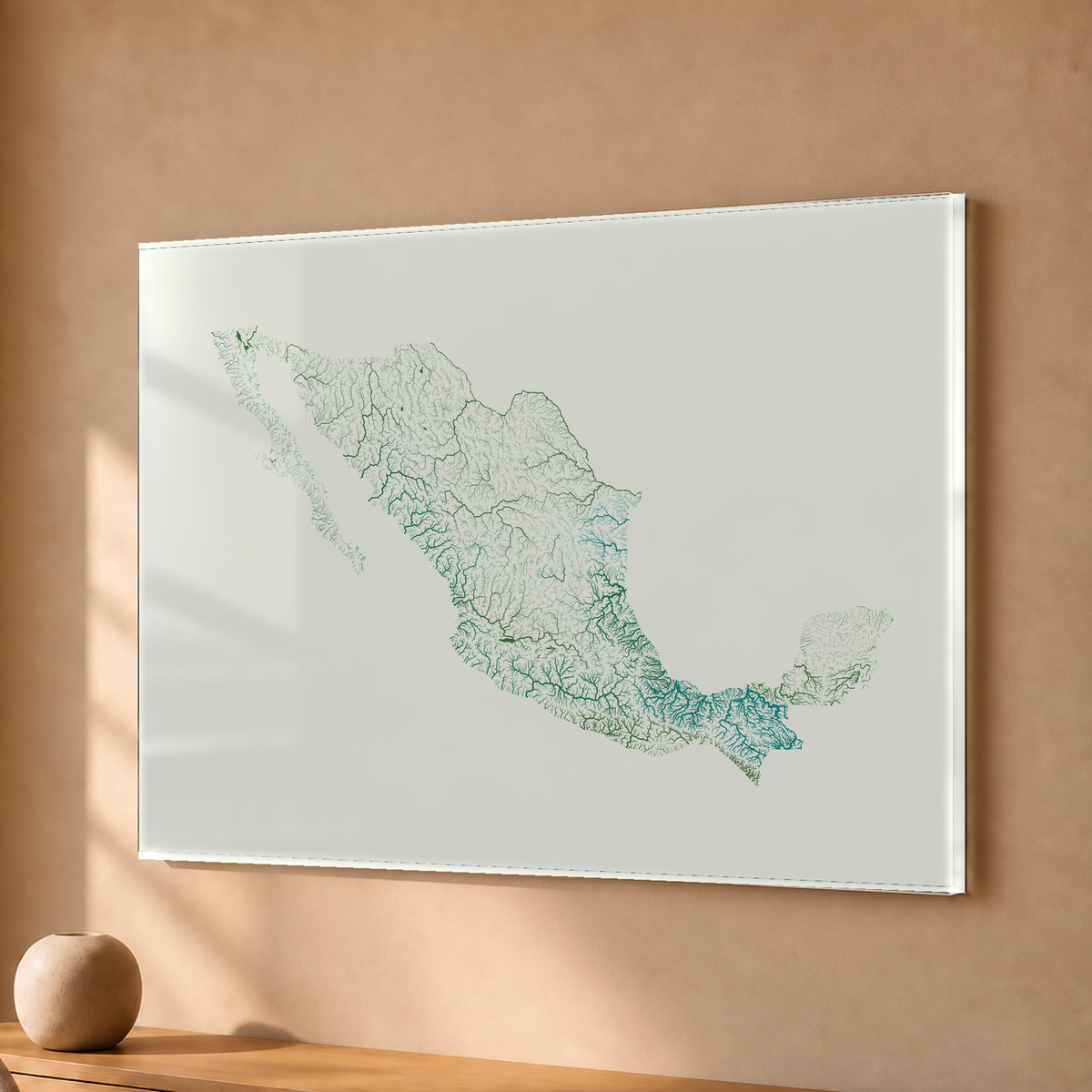 Beautiful Rivers — México — Verde jade e porcelana, Acrílico · 30 × 40 cm, Sem margem