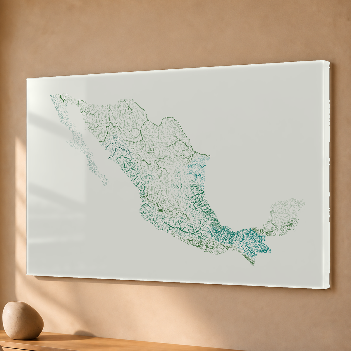 Beautiful Rivers — México — Verde jade e porcelana, Acrílico · 40 × 60 cm, Sem margem