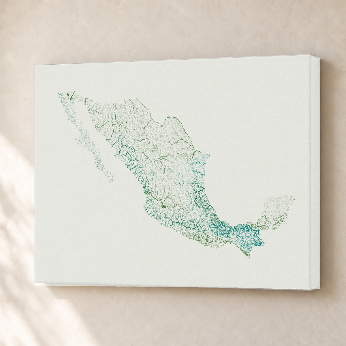 Beautiful Rivers — México — Verde jade e porcelana, Canvas · 30 × 40 cm, Sem margem