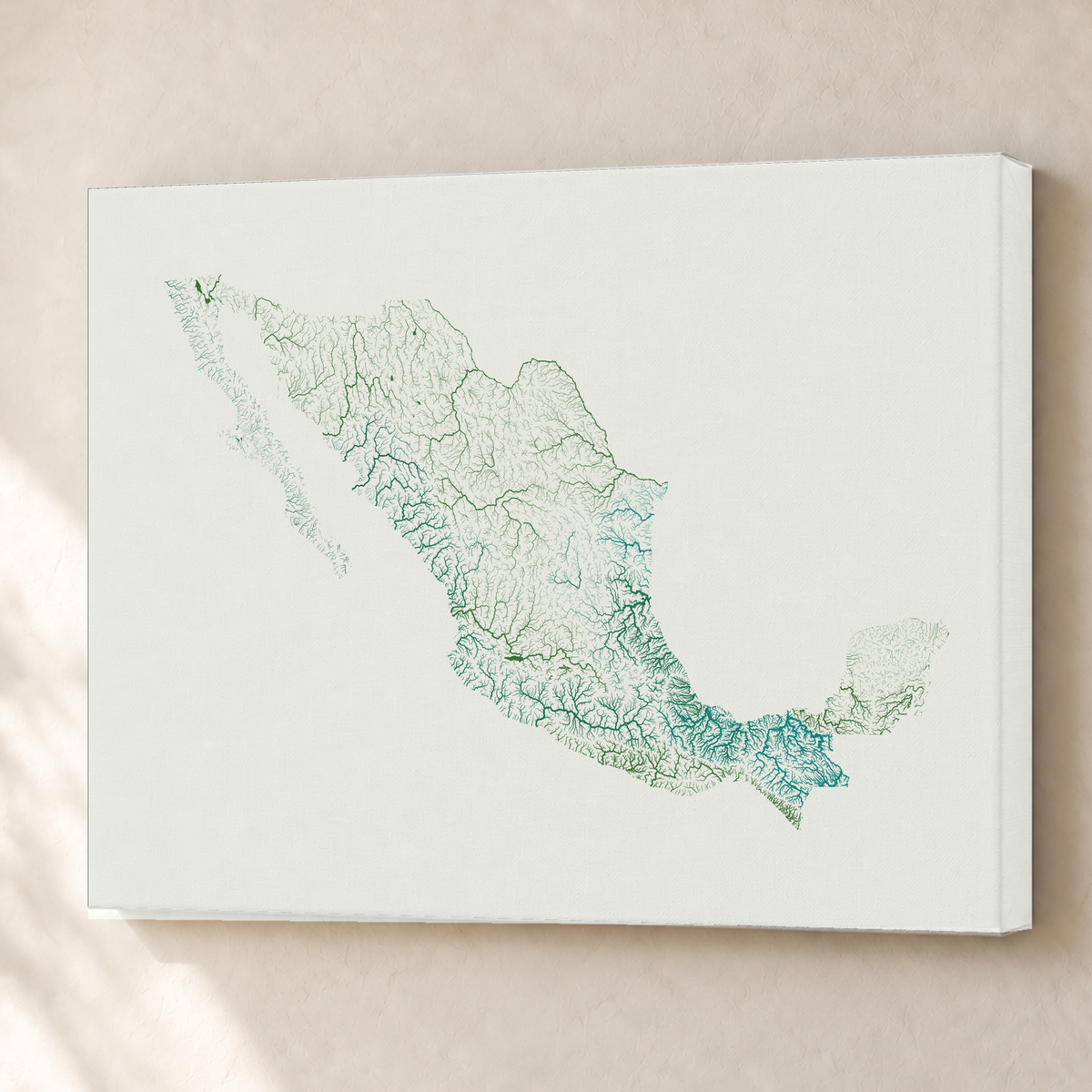 Beautiful Rivers — México — Verde jade e porcelana, Canvas · 60 × 80 cm, Sem margem