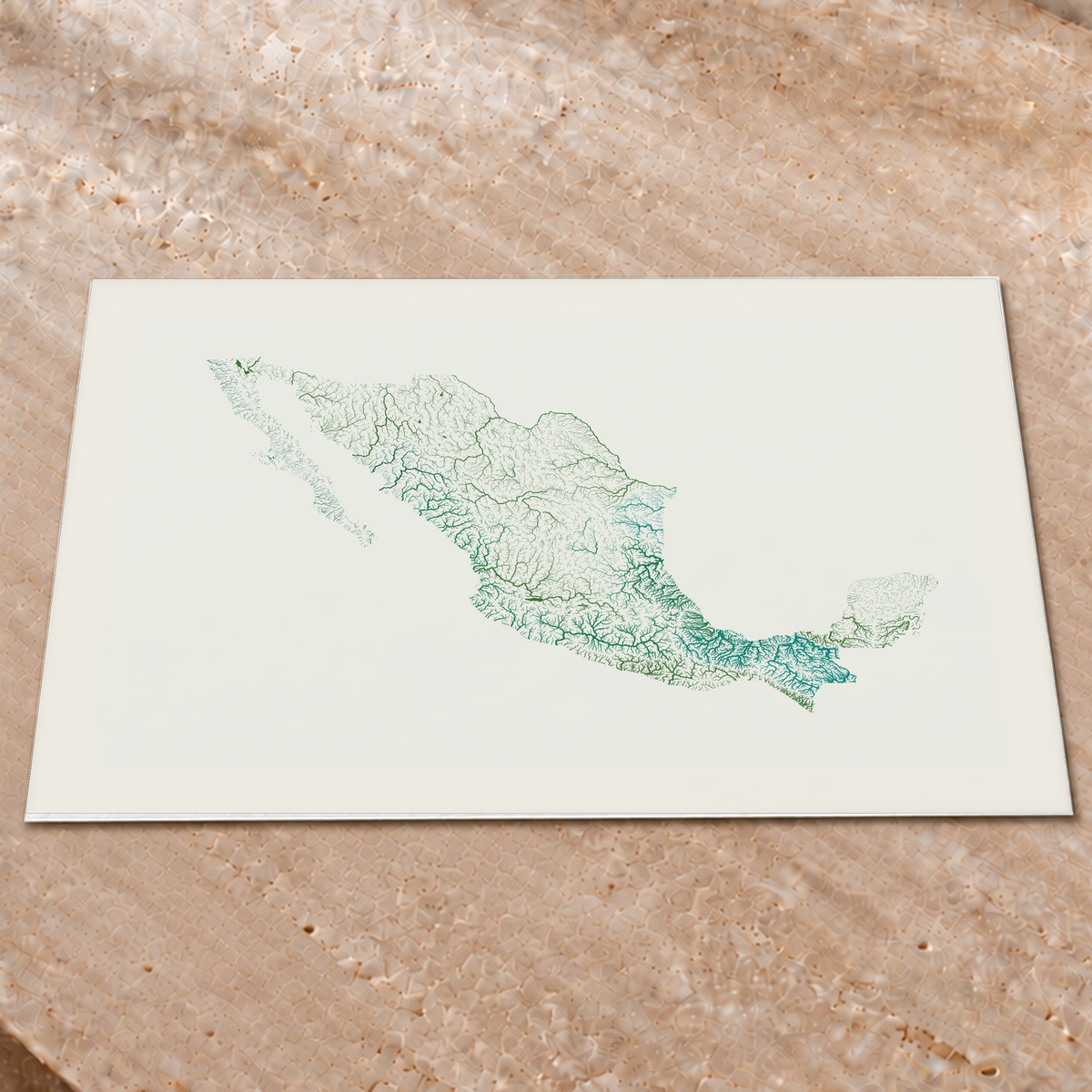 Beautiful Rivers — México — Verde jade e porcelana, Impressão fine art · 60 × 80 cm, Margem branca