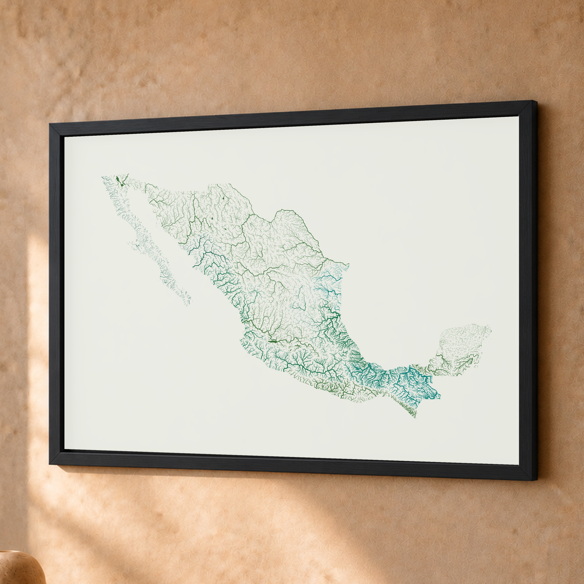 Beautiful Rivers — México — Verde jade e porcelana, Fine art emoldurado · 30 × 40 cm, Preto · Sem margem