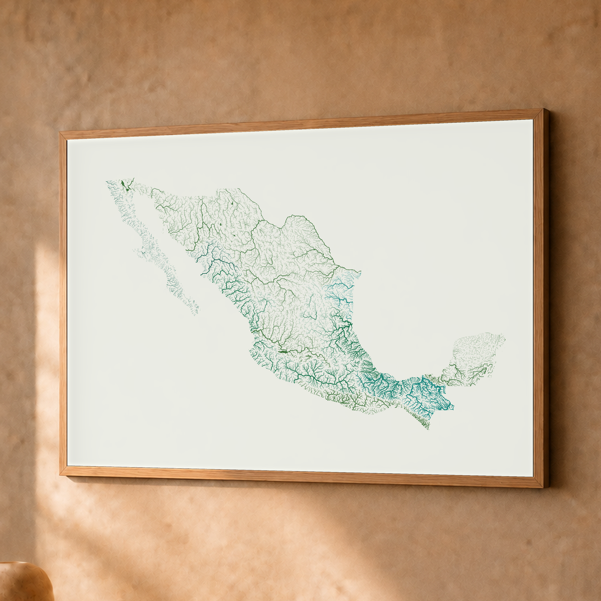 Beautiful Rivers — México — Verde jade e porcelana, Fine art emoldurado · 30 × 40 cm, Natural · Sem margem