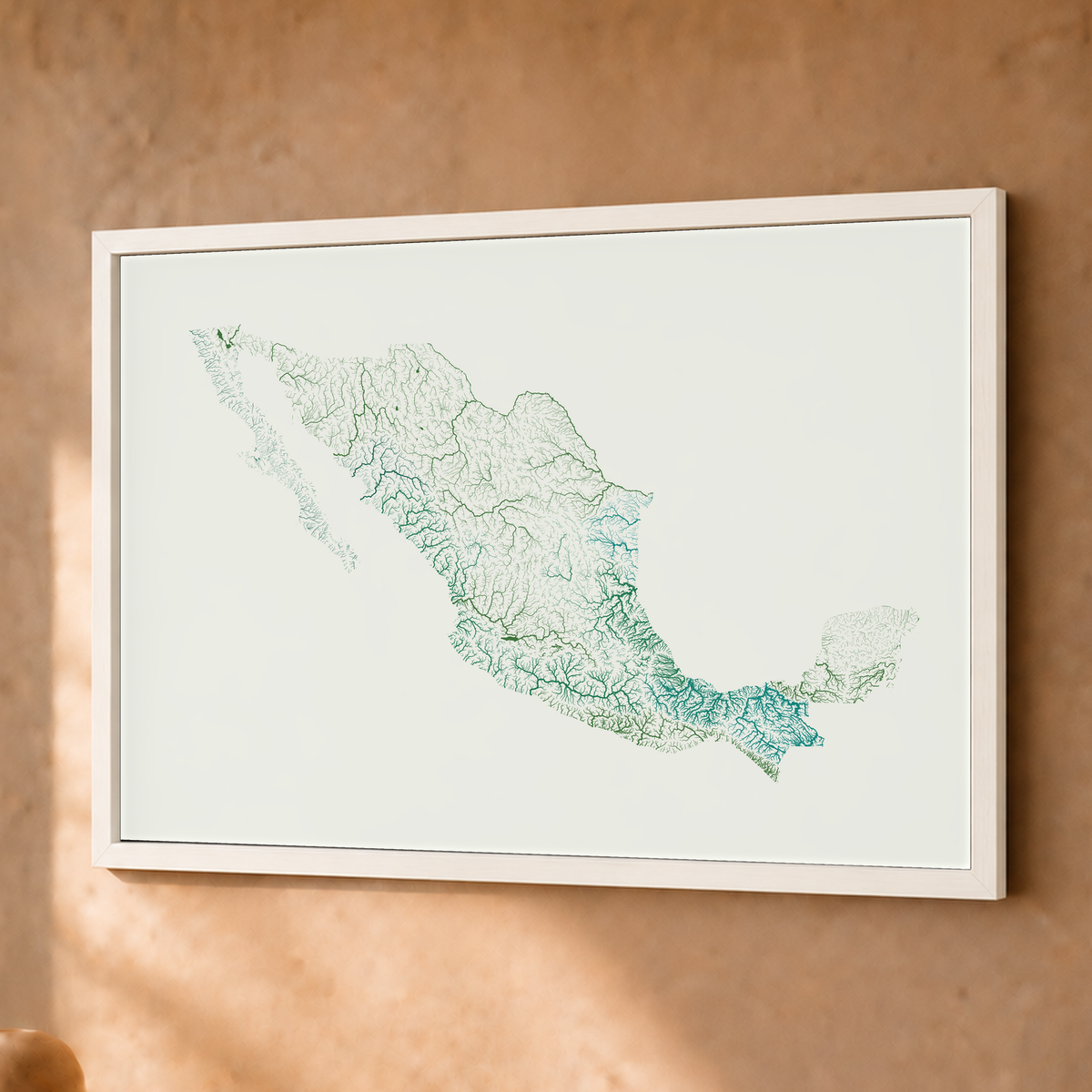 Beautiful Rivers — México — Verde jade e porcelana, Fine art emoldurado · 30 × 40 cm, Branco · Sem margem