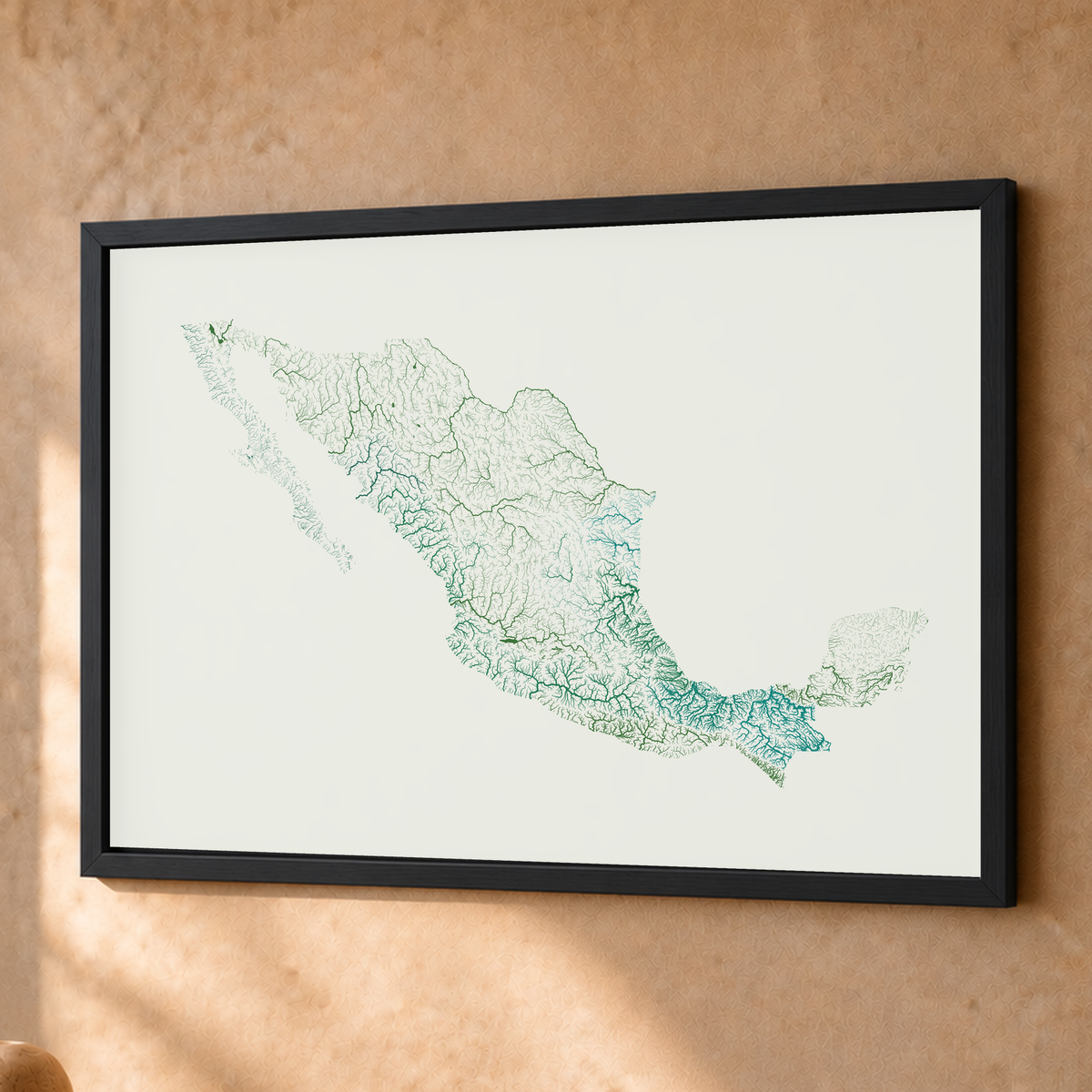 Beautiful Rivers — México — Verde jade e porcelana, Fine art emoldurado · 45 × 60 cm, Preto · Sem margem