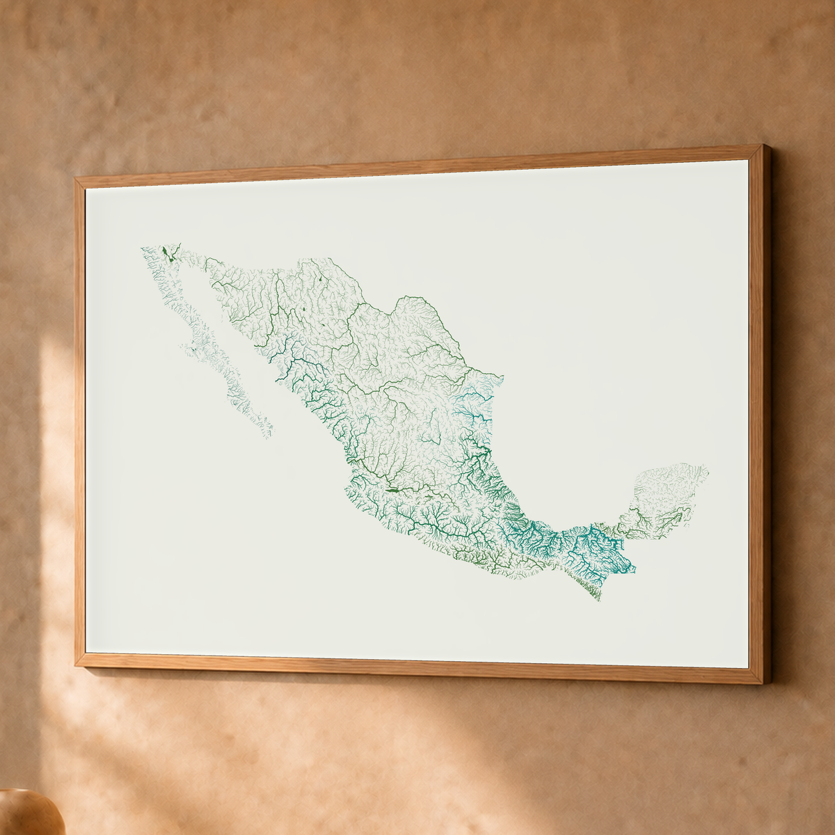 Beautiful Rivers — México — Verde jade e porcelana, Fine art emoldurado · 45 × 60 cm, Natural · Sem margem