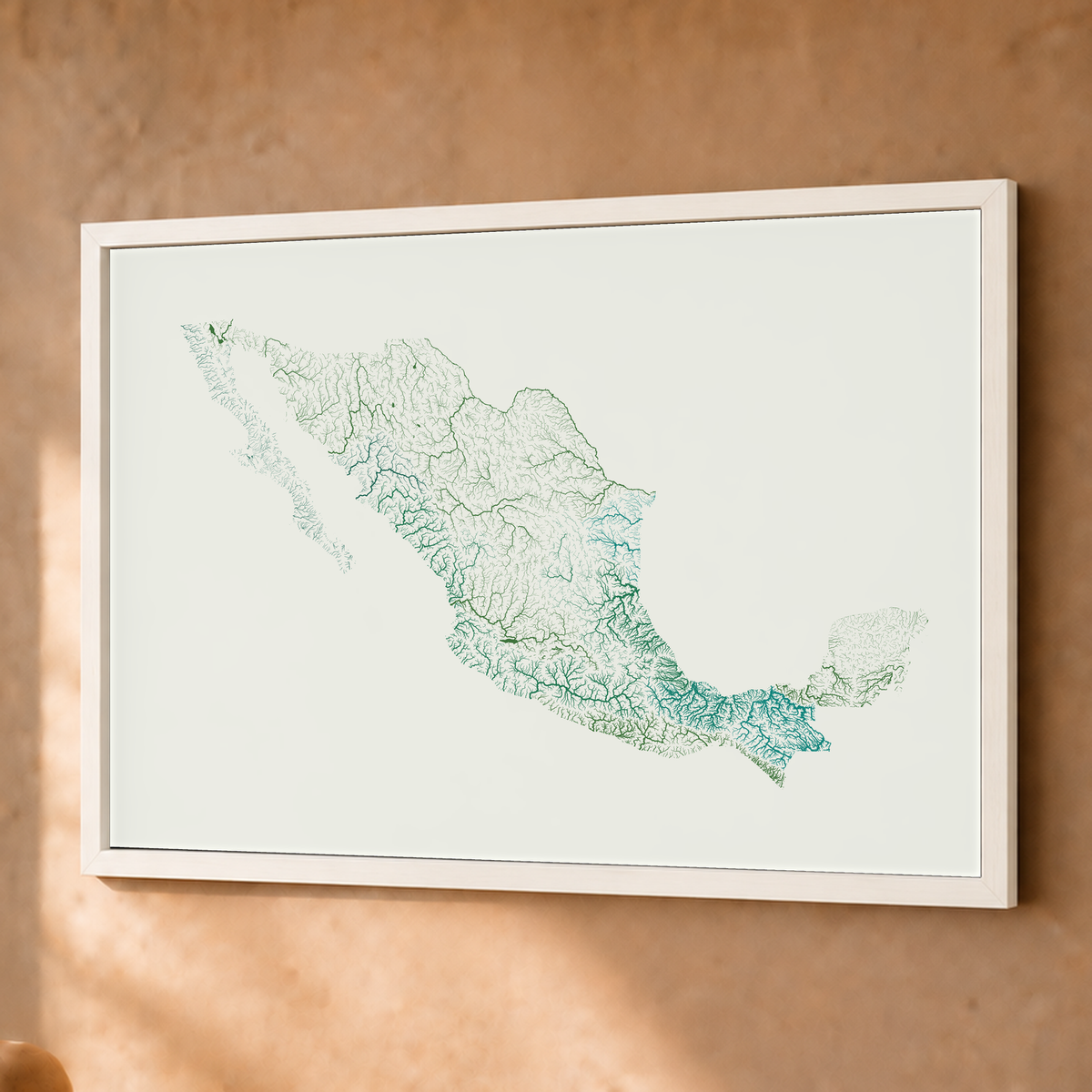 Beautiful Rivers — México — Verde jade e porcelana, Fine art emoldurado · 45 × 60 cm, Branco · Sem margem