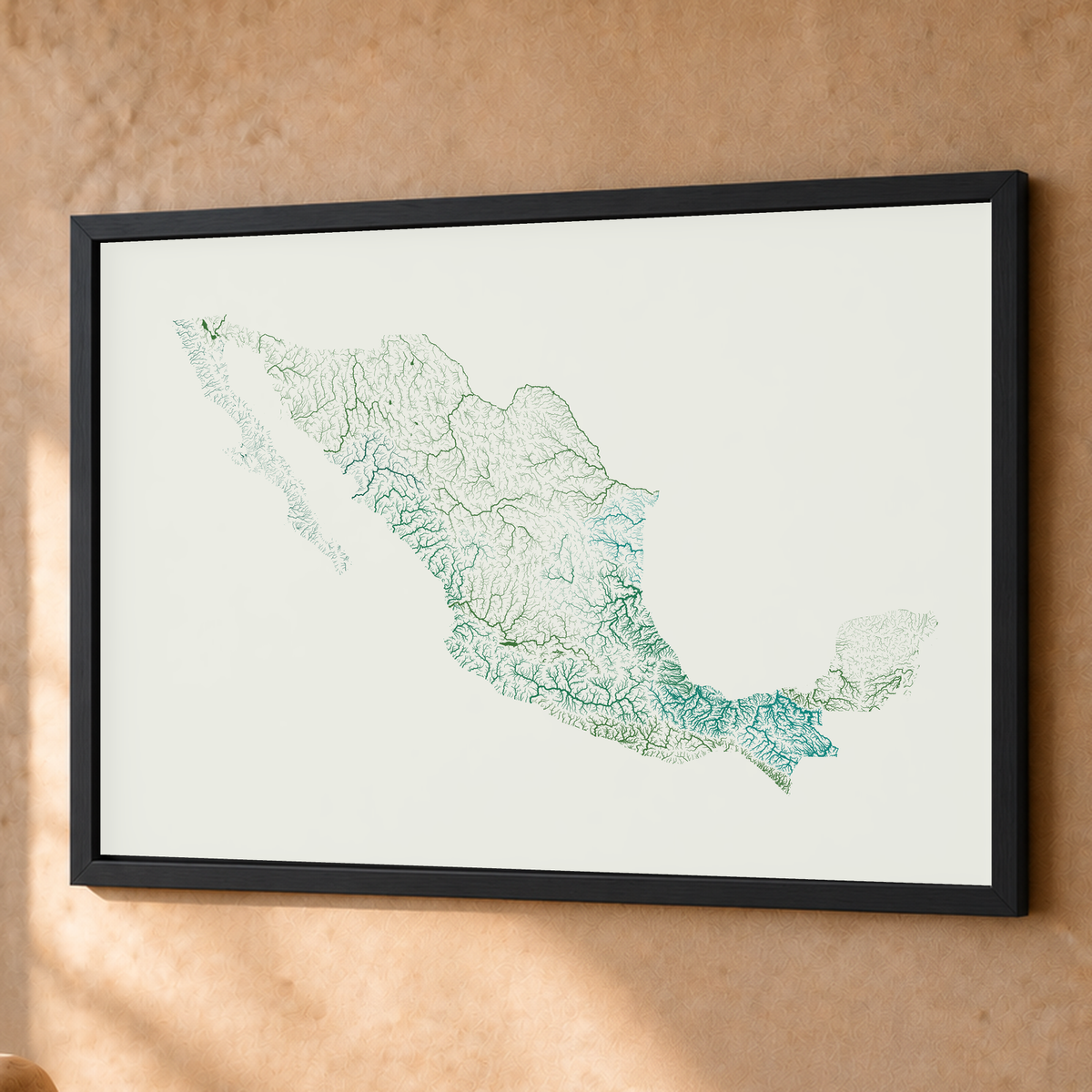 Beautiful Rivers — México — Verde jade e porcelana, Fine art emoldurado · 60 × 80 cm, Preto · Sem margem