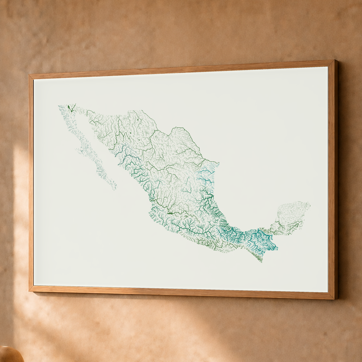 Beautiful Rivers — México — Verde jade e porcelana, Fine art emoldurado · 60 × 80 cm, Natural · Sem margem