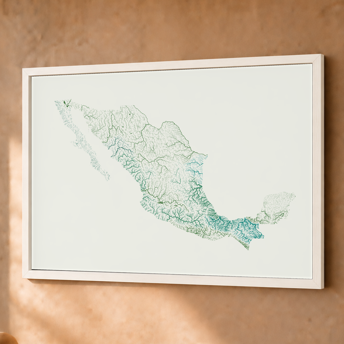 Beautiful Rivers — México — Verde jade e porcelana, Fine art emoldurado · 60 × 80 cm, Branco · Sem margem