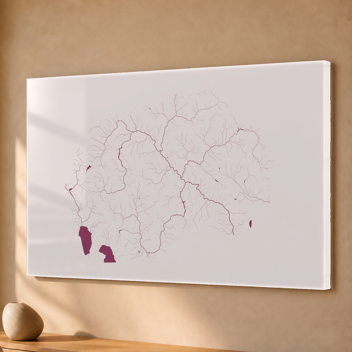 Beautiful Rivers — Macedónia do Norte — Ameixa e rosé, Acrílico · 40 × 60 cm, Sem margem