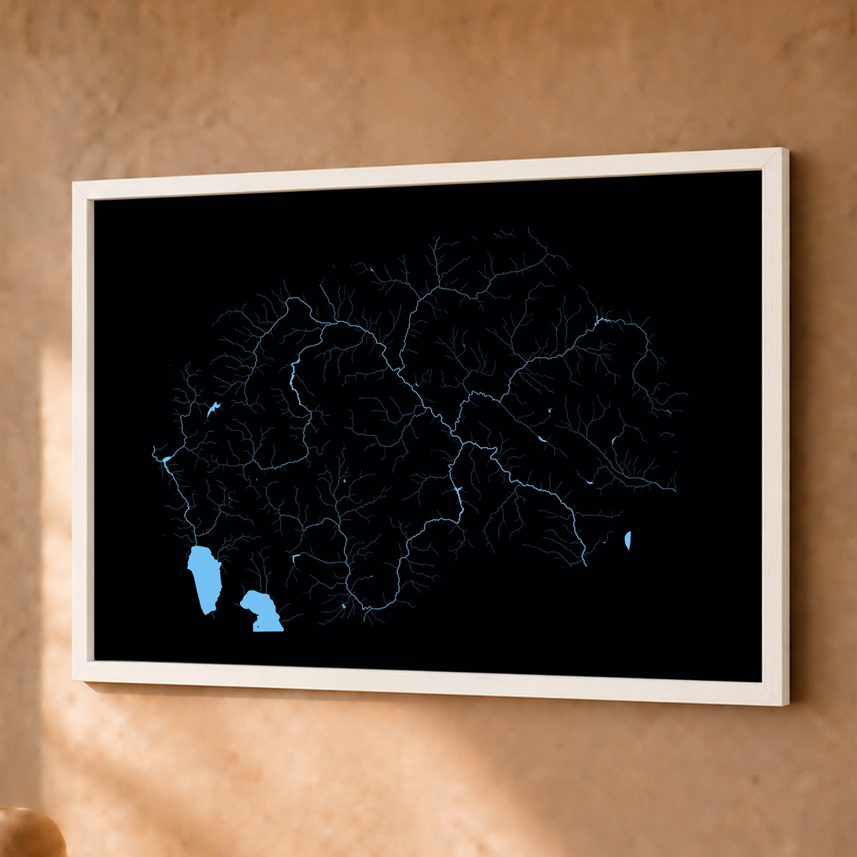 Beautiful Rivers — Macedónia do Norte — Neon hidrográfico, Fine art emoldurado · 30 × 40 cm, Branco · Sem margem