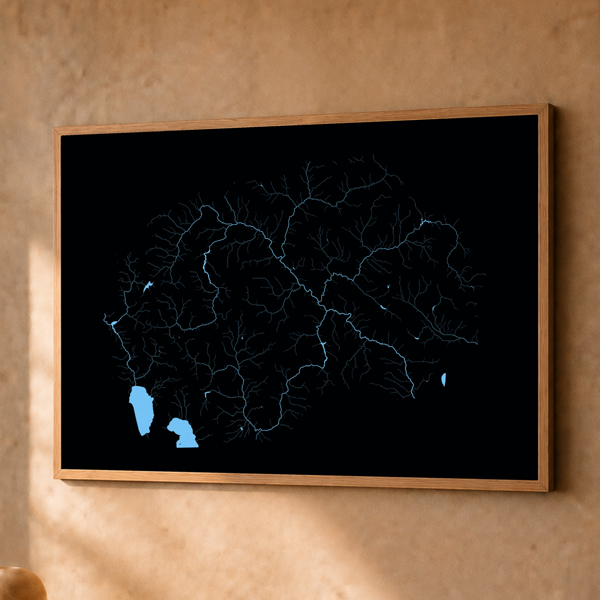 Beautiful Rivers — Macedónia do Norte — Neon hidrográfico, Fine art emoldurado · 45 × 60 cm, Natural · Sem margem