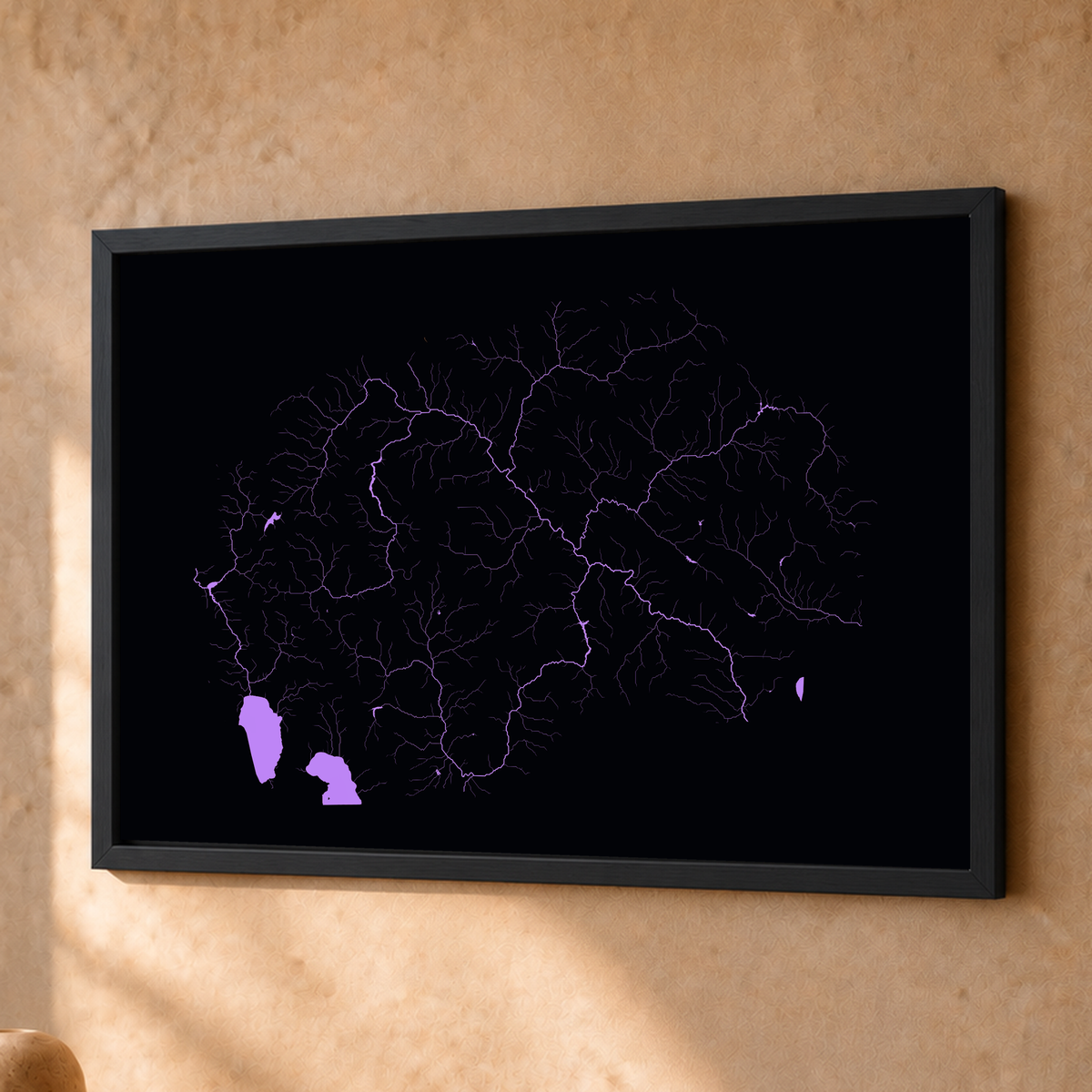 Beautiful Rivers — Macedónia do Norte — Neon por território, Fine art emoldurado · 30 × 40 cm, Preto · Sem margem