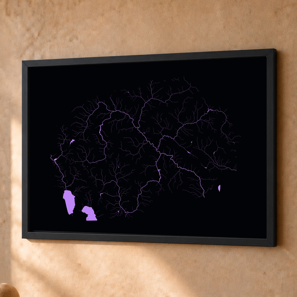 Beautiful Rivers — Macedónia do Norte — Neon por território, Fine art emoldurado · 45 × 60 cm, Preto · Sem margem