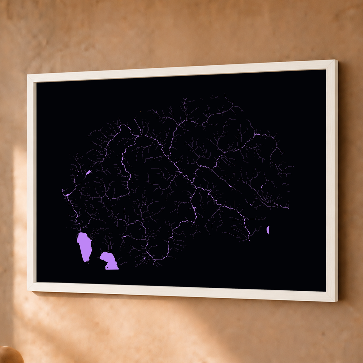 Beautiful Rivers — Macedónia do Norte — Neon por território, Fine art emoldurado · 45 × 60 cm, Branco · Sem margem