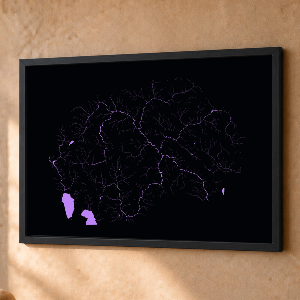 Beautiful Rivers — Macedónia do Norte — Neon por território, Fine art emoldurado · 60 × 80 cm, Preto · Sem margem