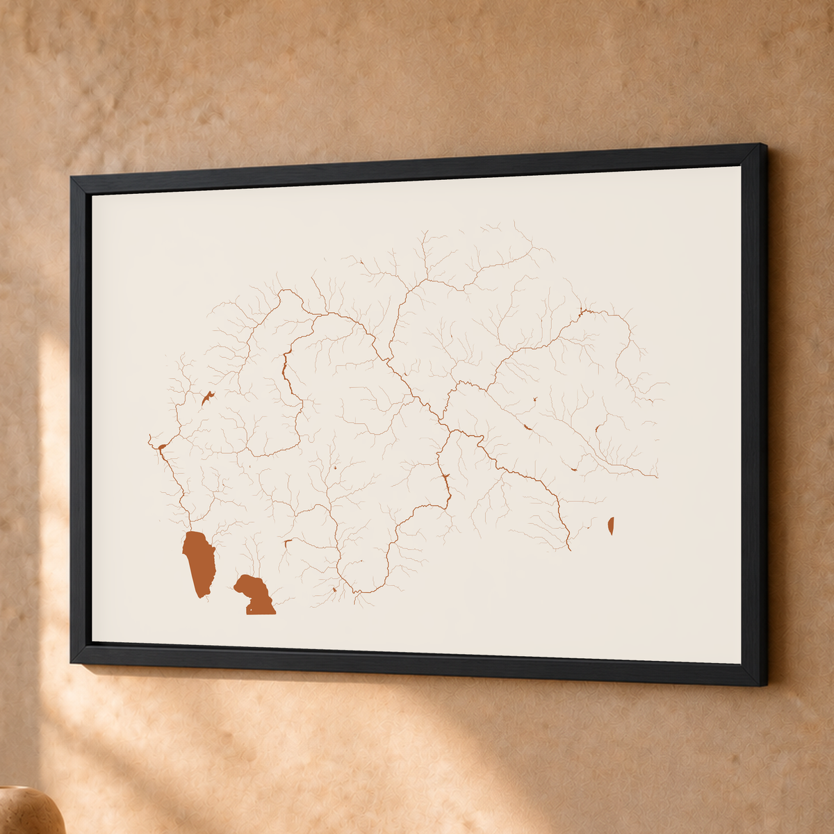 Beautiful Rivers — Macedónia do Norte — Terracota e areia, Fine art emoldurado · 30 × 40 cm, Preto · Sem margem