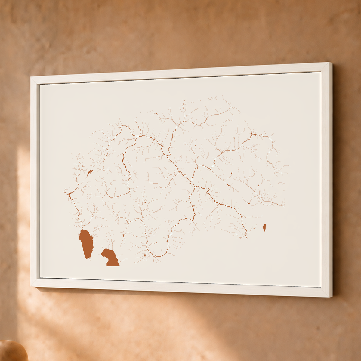 Beautiful Rivers — Macedónia do Norte — Terracota e areia, Fine art emoldurado · 30 × 40 cm, Branco · Sem margem
