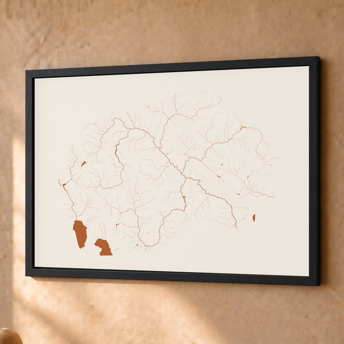 Beautiful Rivers — Macedónia do Norte — Terracota e areia, Fine art emoldurado · 45 × 60 cm, Preto · Sem margem