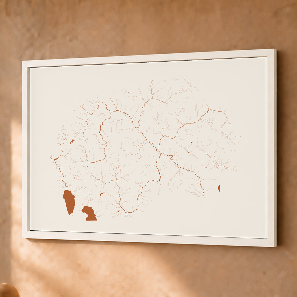 Beautiful Rivers — Macedónia do Norte — Terracota e areia, Fine art emoldurado · 45 × 60 cm, Branco · Sem margem