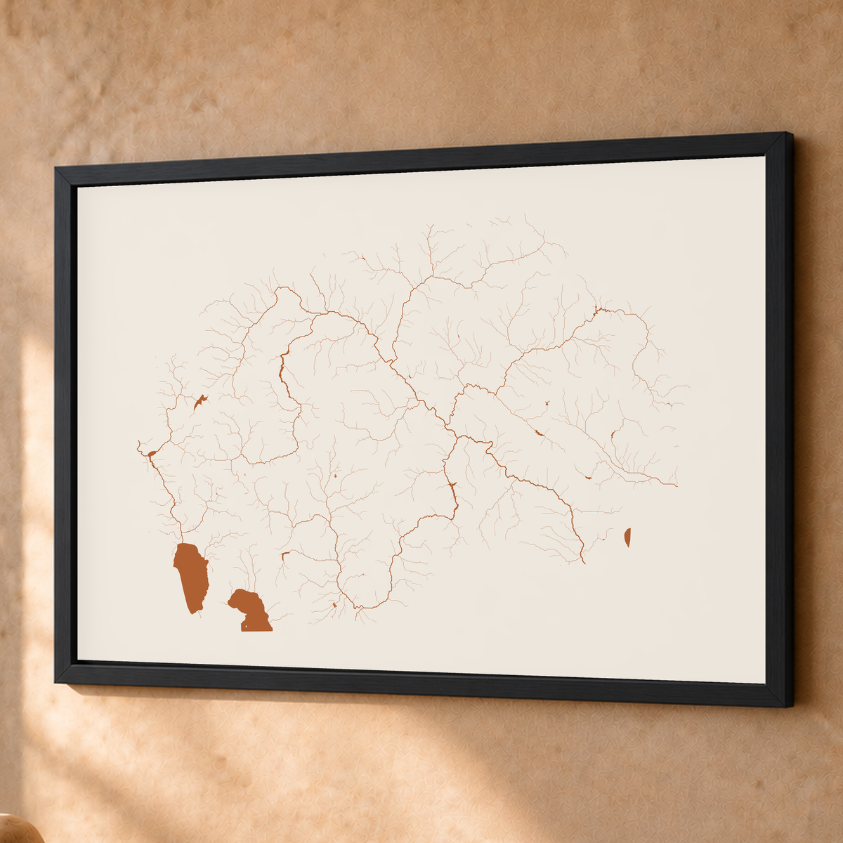 Beautiful Rivers — Macedónia do Norte — Terracota e areia, Fine art emoldurado · 60 × 80 cm, Preto · Sem margem