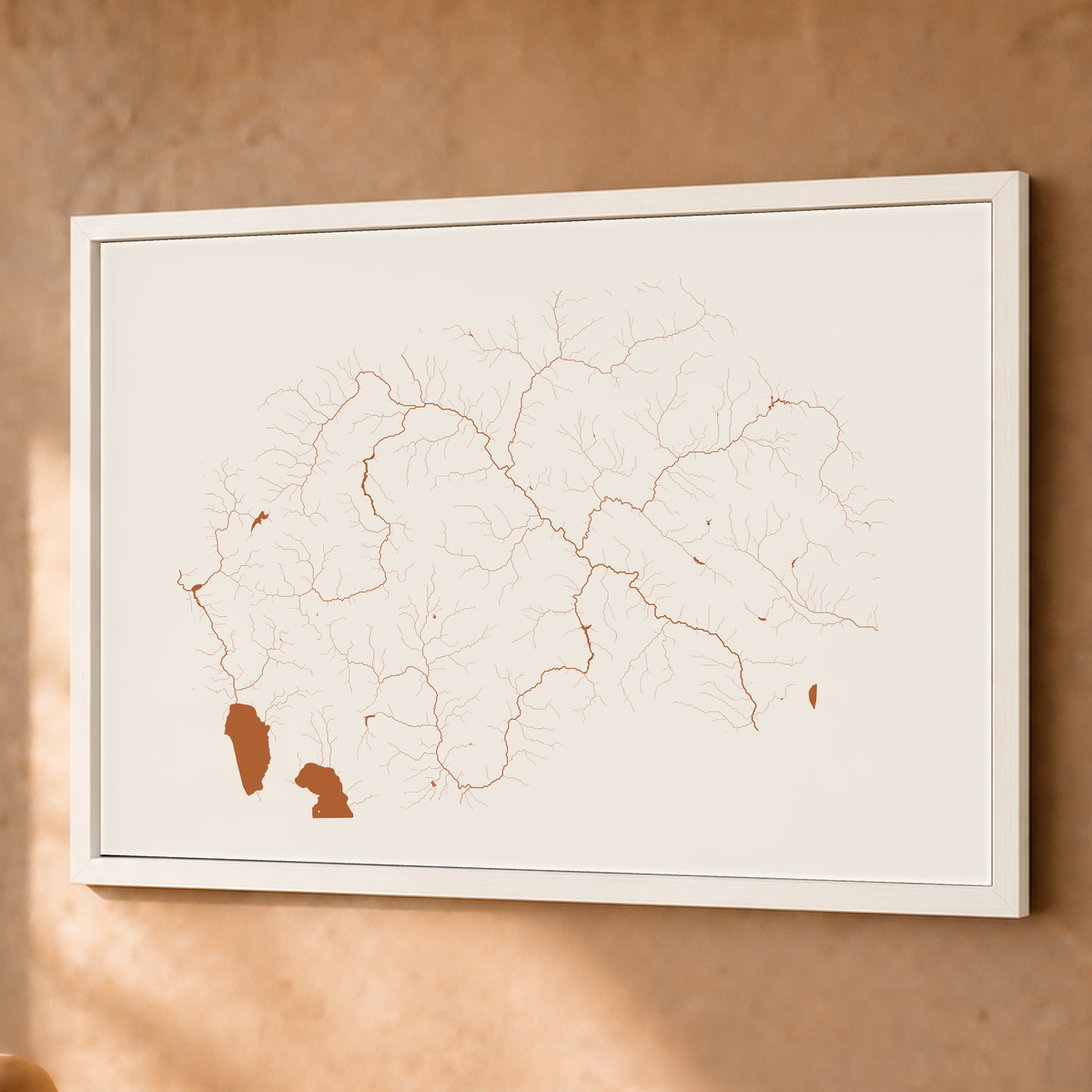 Beautiful Rivers — Macedónia do Norte — Terracota e areia, Fine art emoldurado · 60 × 80 cm, Branco · Sem margem