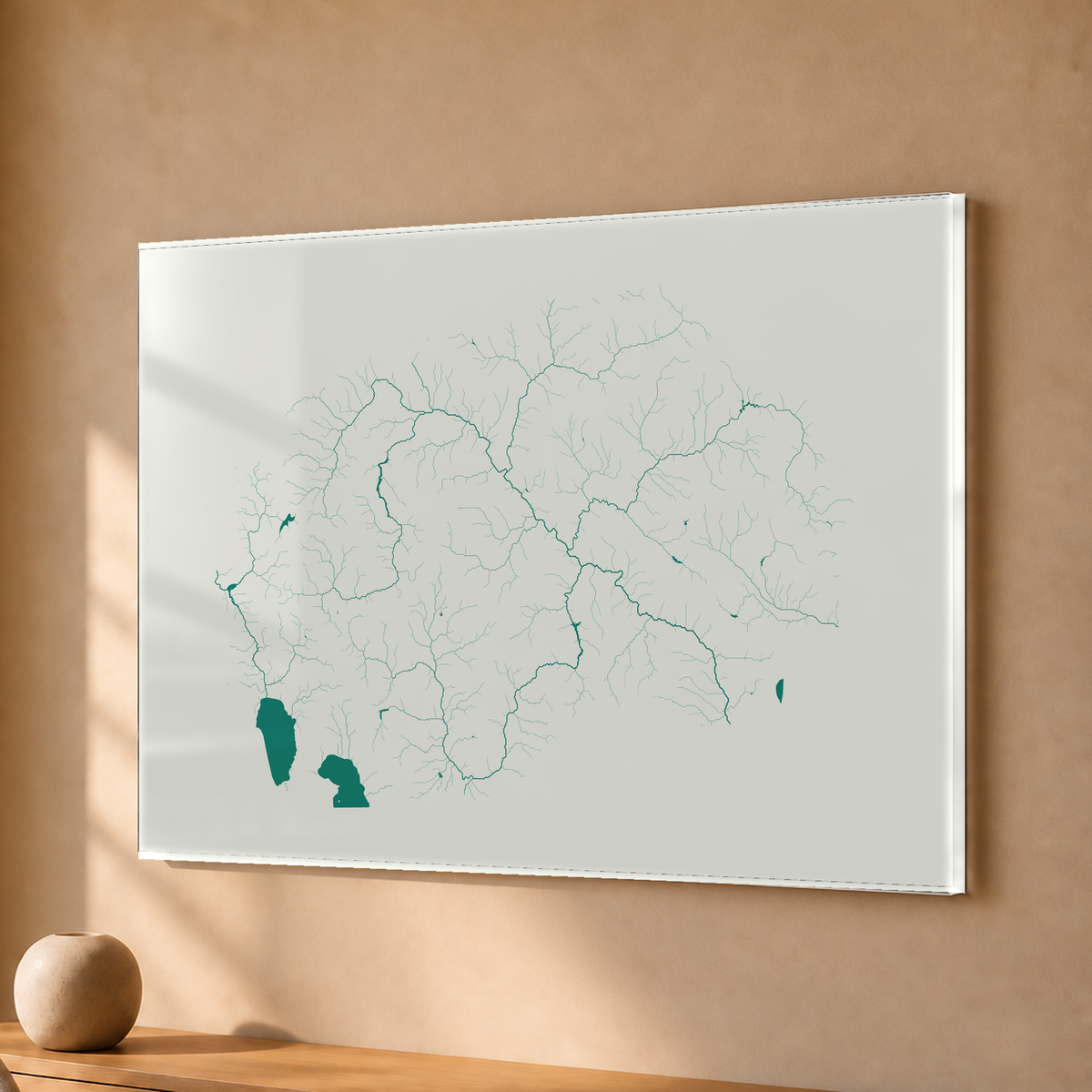Beautiful Rivers — Macedónia do Norte — Verde jade e porcelana, Acrílico · 30 × 40 cm, Sem margem