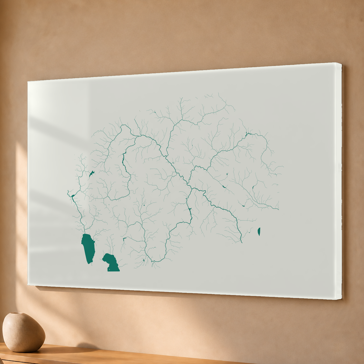 Beautiful Rivers — Macedónia do Norte — Verde jade e porcelana, Acrílico · 40 × 60 cm, Sem margem