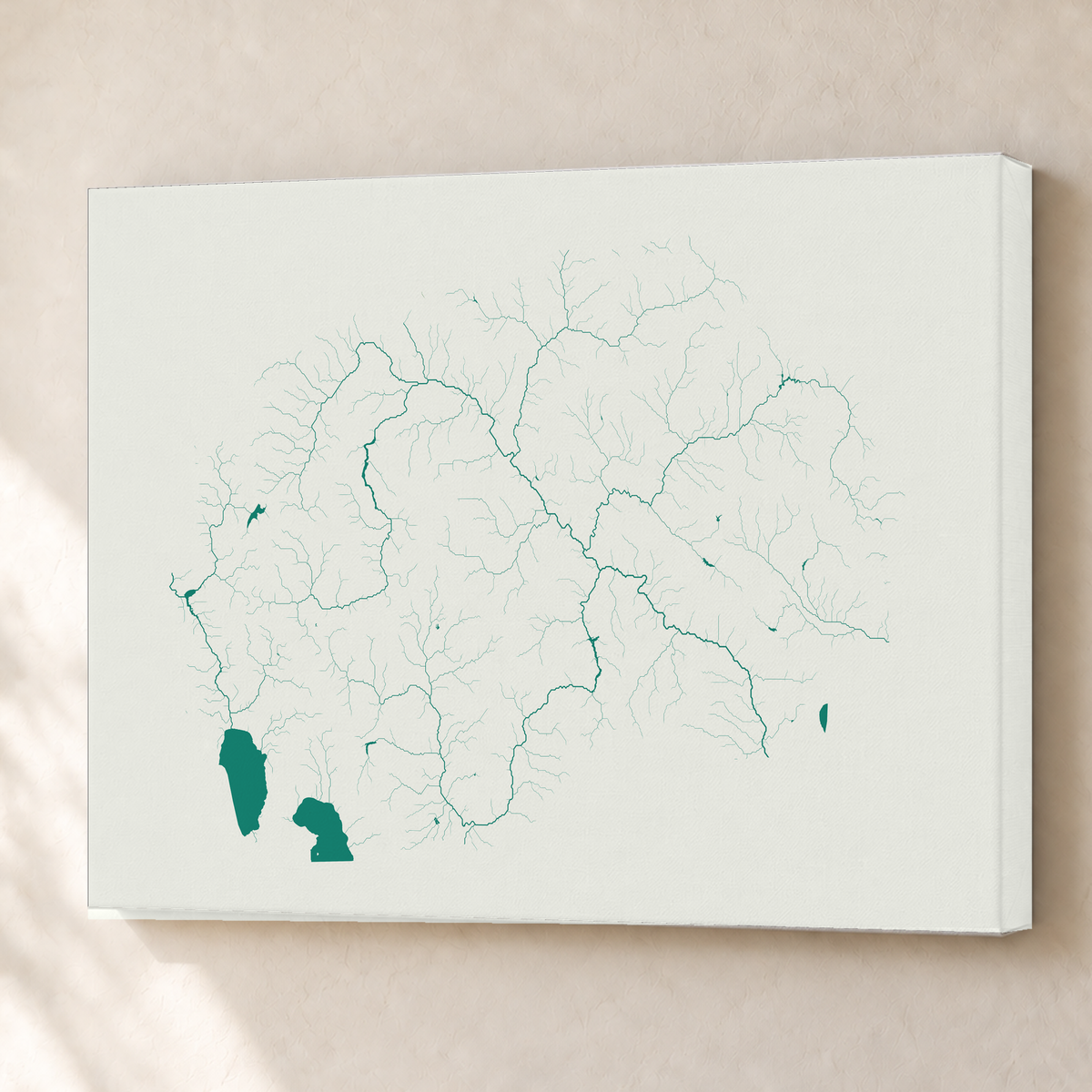 Beautiful Rivers — Macedónia do Norte — Verde jade e porcelana, Canvas · 60 × 80 cm, Sem margem