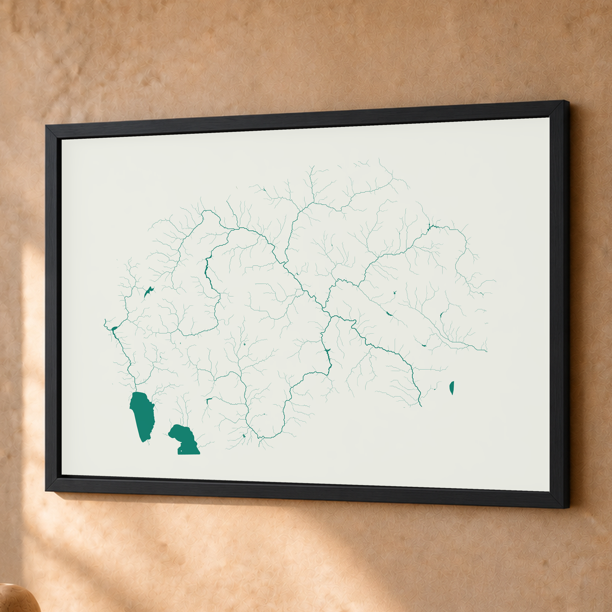 Beautiful Rivers — Macedónia do Norte — Verde jade e porcelana, Fine art emoldurado · 45 × 60 cm, Preto · Sem margem