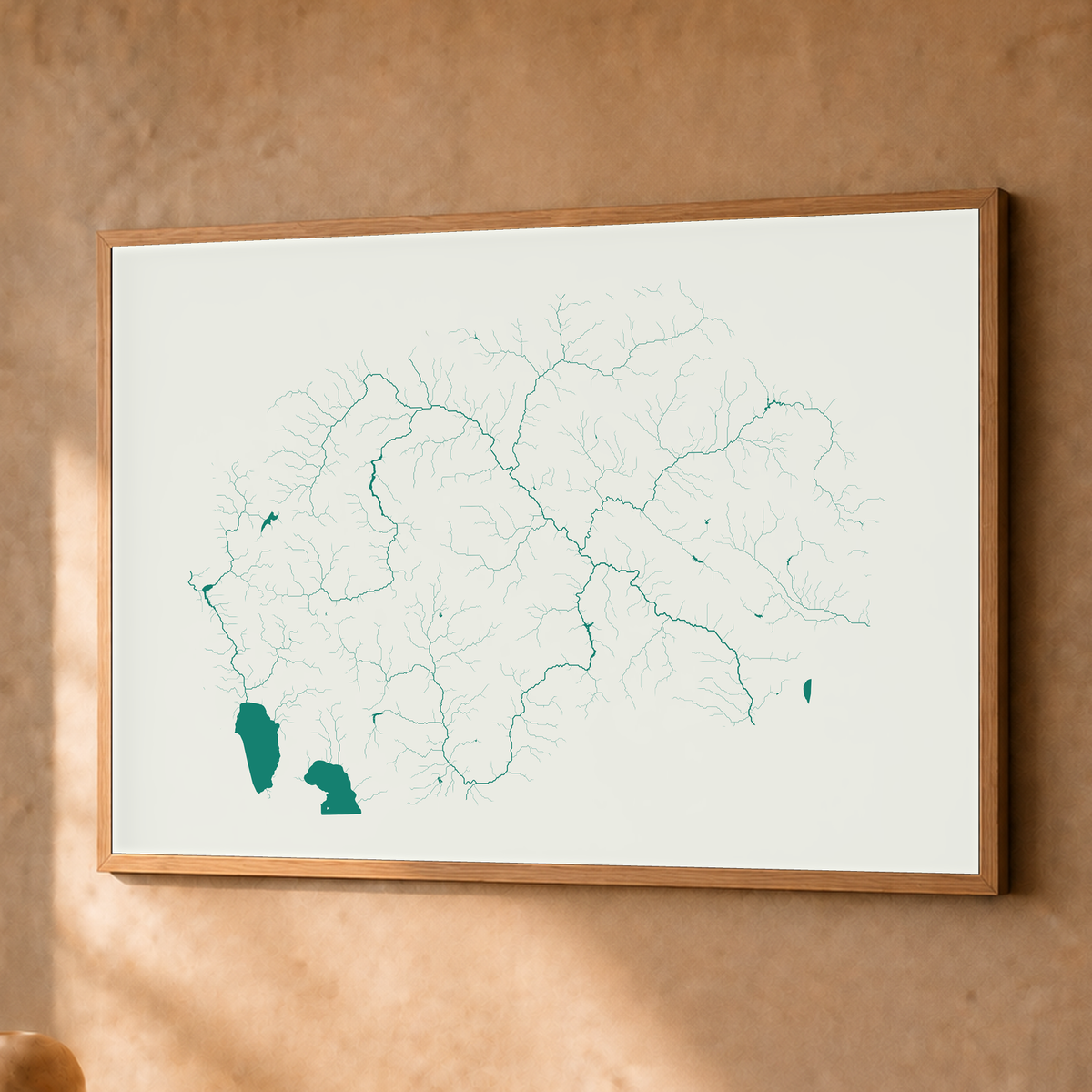 Beautiful Rivers — Macedónia do Norte — Verde jade e porcelana, Fine art emoldurado · 45 × 60 cm, Natural · Sem margem