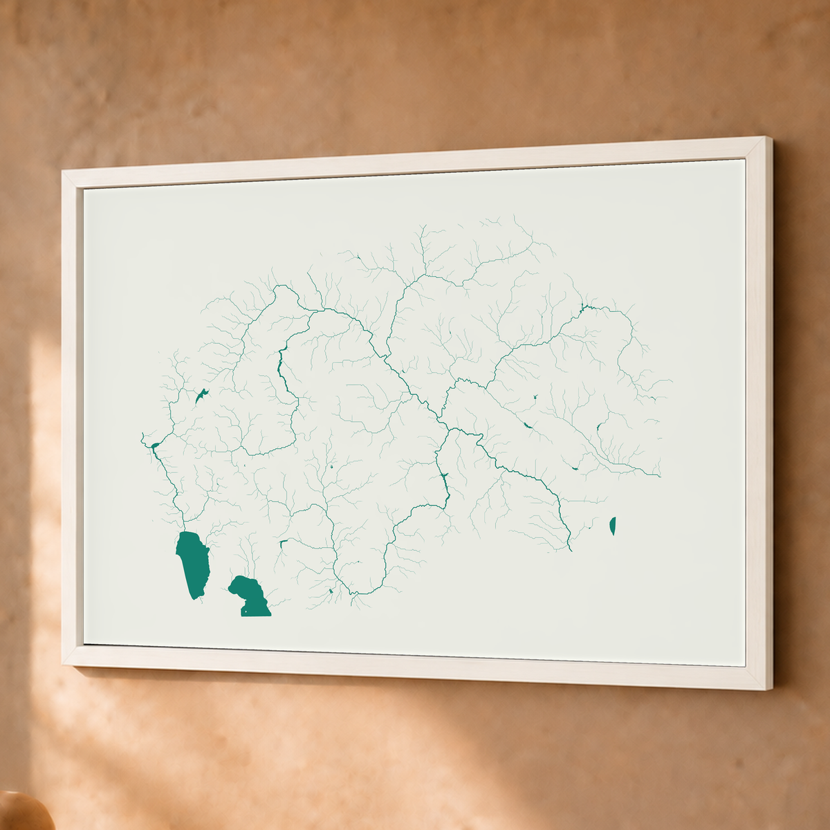 Beautiful Rivers — Macedónia do Norte — Verde jade e porcelana, Fine art emoldurado · 45 × 60 cm, Branco · Sem margem