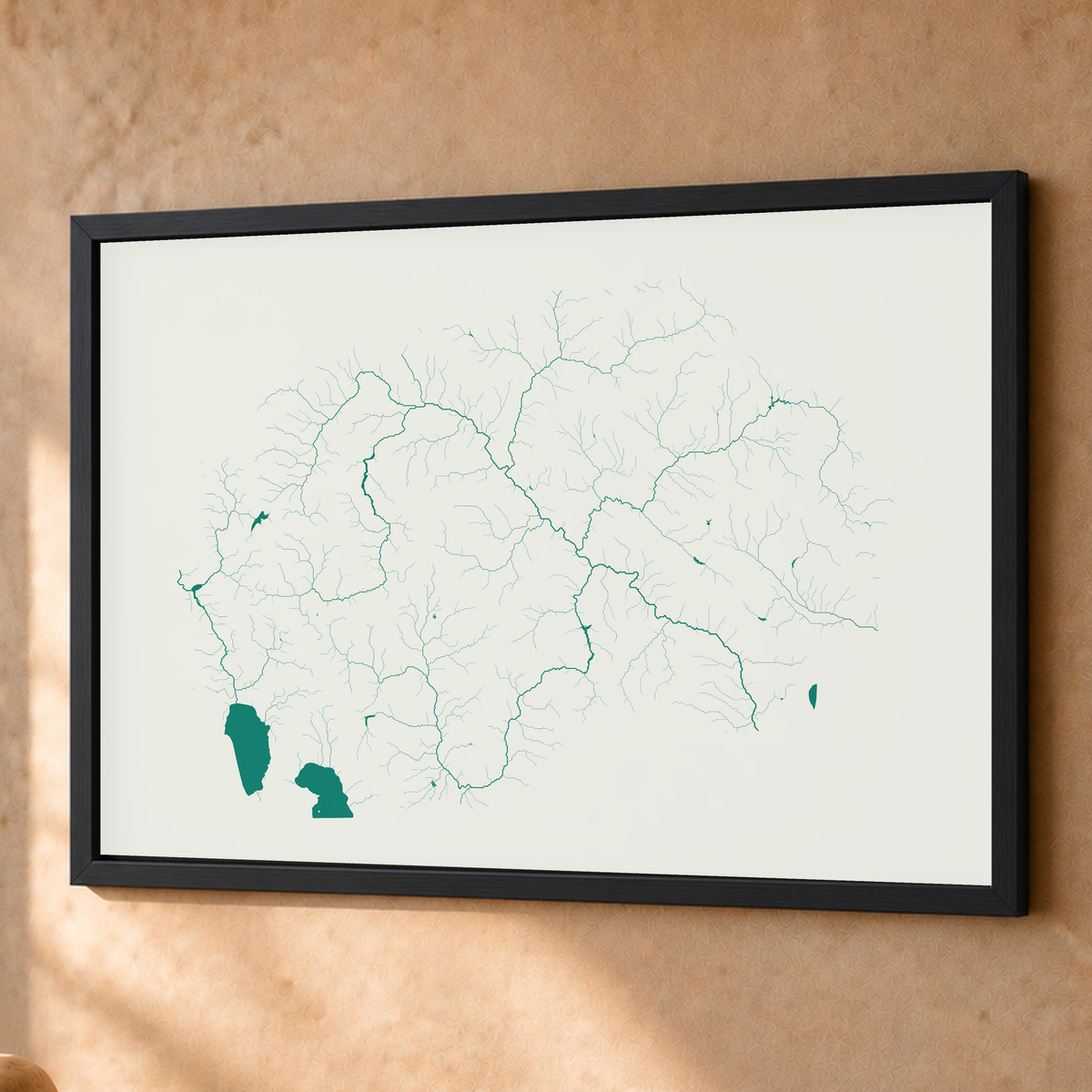 Beautiful Rivers — Macedónia do Norte — Verde jade e porcelana, Fine art emoldurado · 60 × 80 cm, Preto · Sem margem