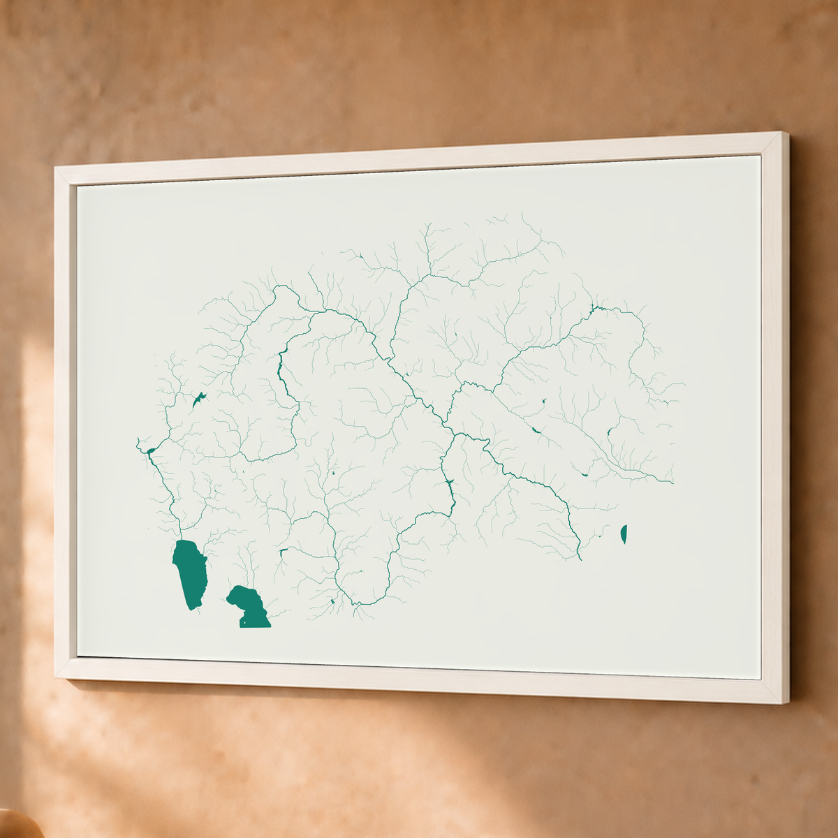 Beautiful Rivers — Macedónia do Norte — Verde jade e porcelana, Fine art emoldurado · 60 × 80 cm, Branco · Sem margem