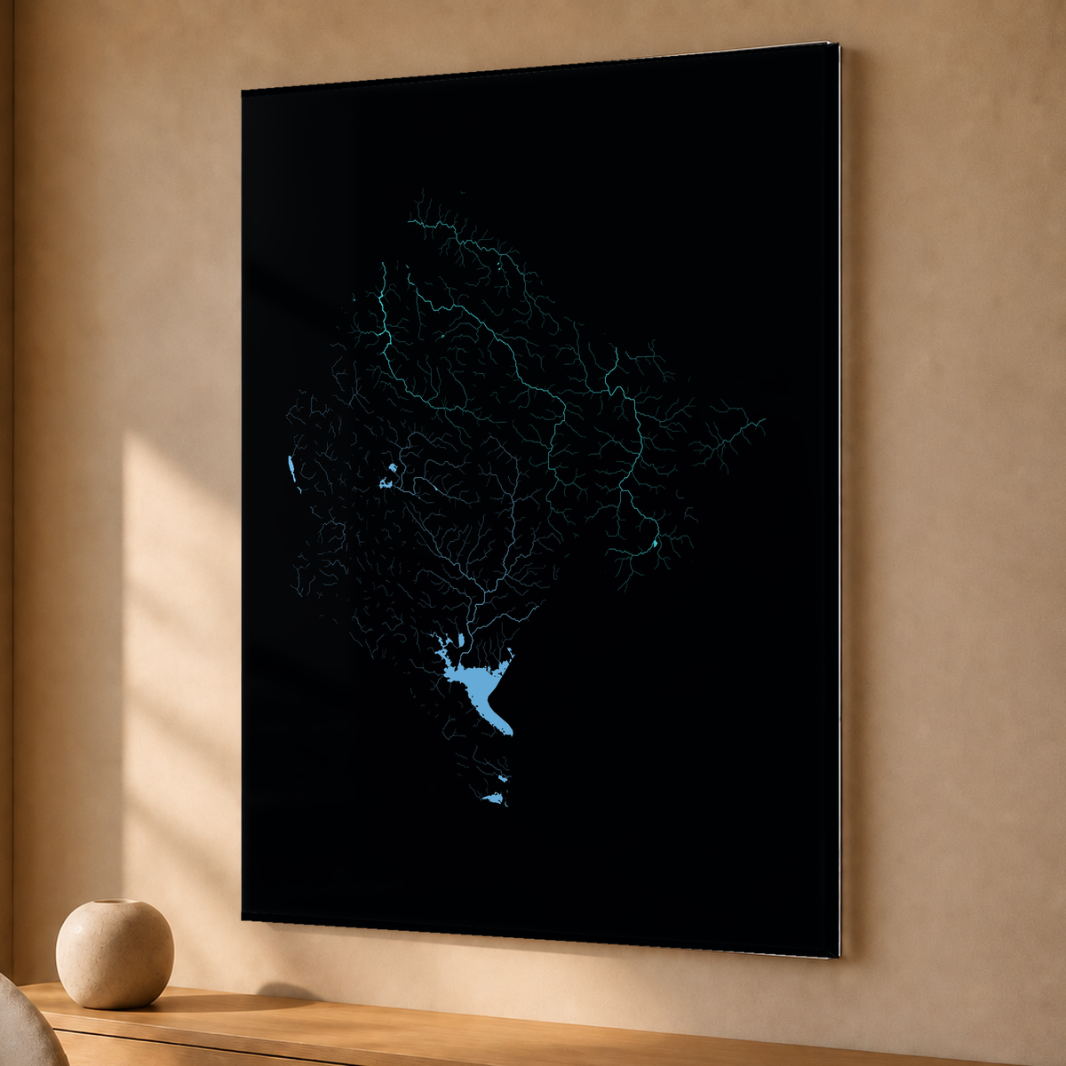 Beautiful Rivers — Montenegro — Neon hidrográfico, Acrílico · 30 × 40 cm, Sem margem