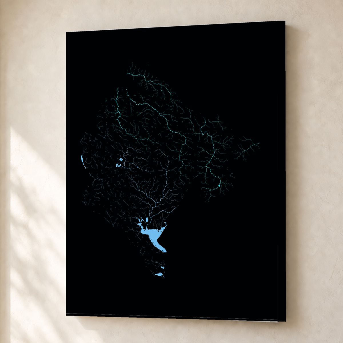 Beautiful Rivers — Montenegro — Neon hidrográfico, Canvas · 30 × 40 cm, Sem margem
