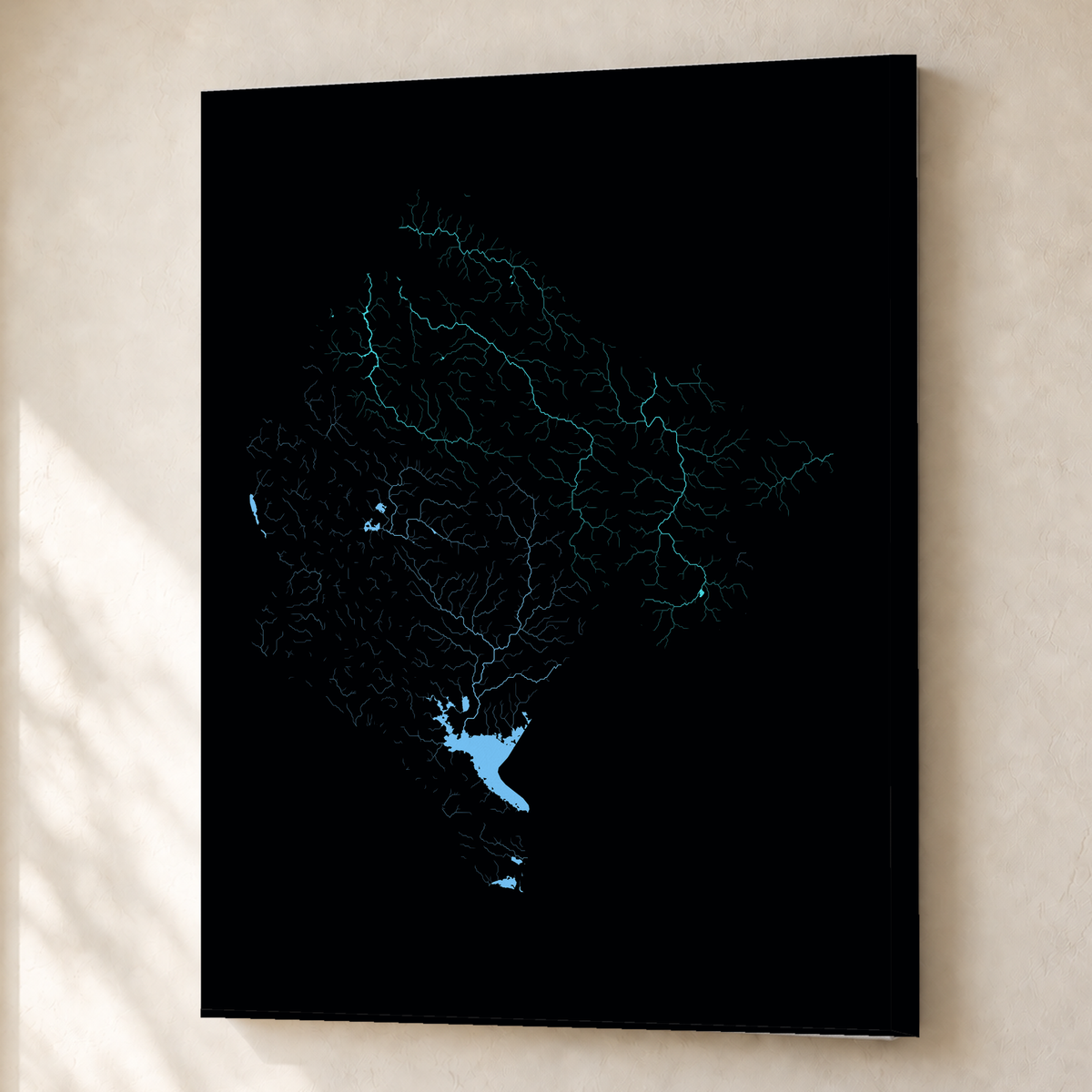 Beautiful Rivers — Montenegro — Neon hidrográfico, Canvas · 45 × 60 cm, Sem margem