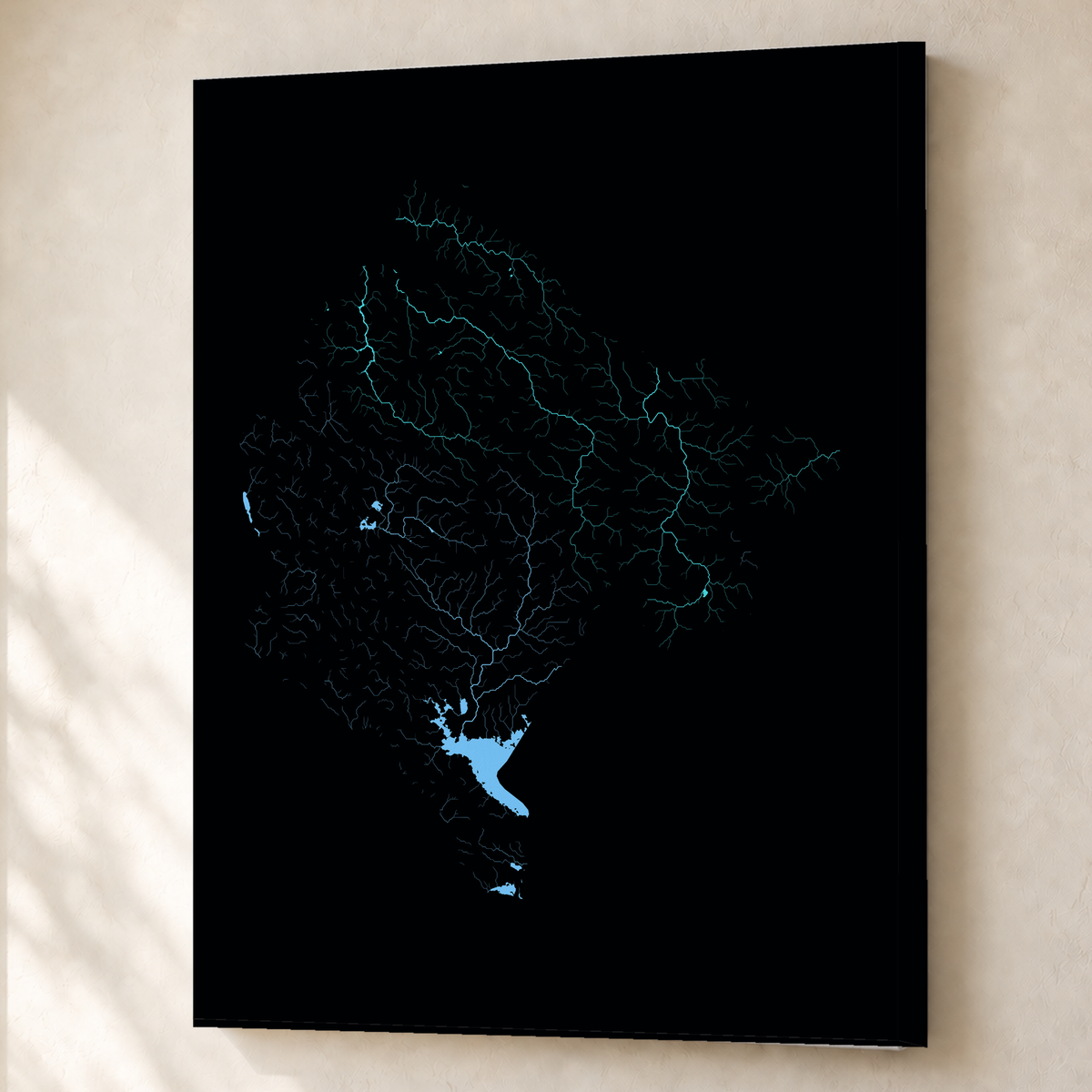 Beautiful Rivers — Montenegro — Neon hidrográfico, Canvas · 60 × 80 cm, Sem margem